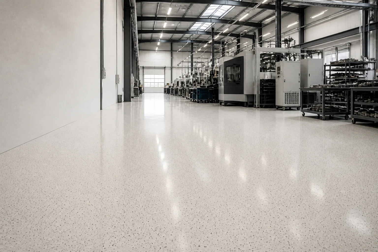 Pardoseală epoxidică Liquid Stone într-o hală industrială modernă