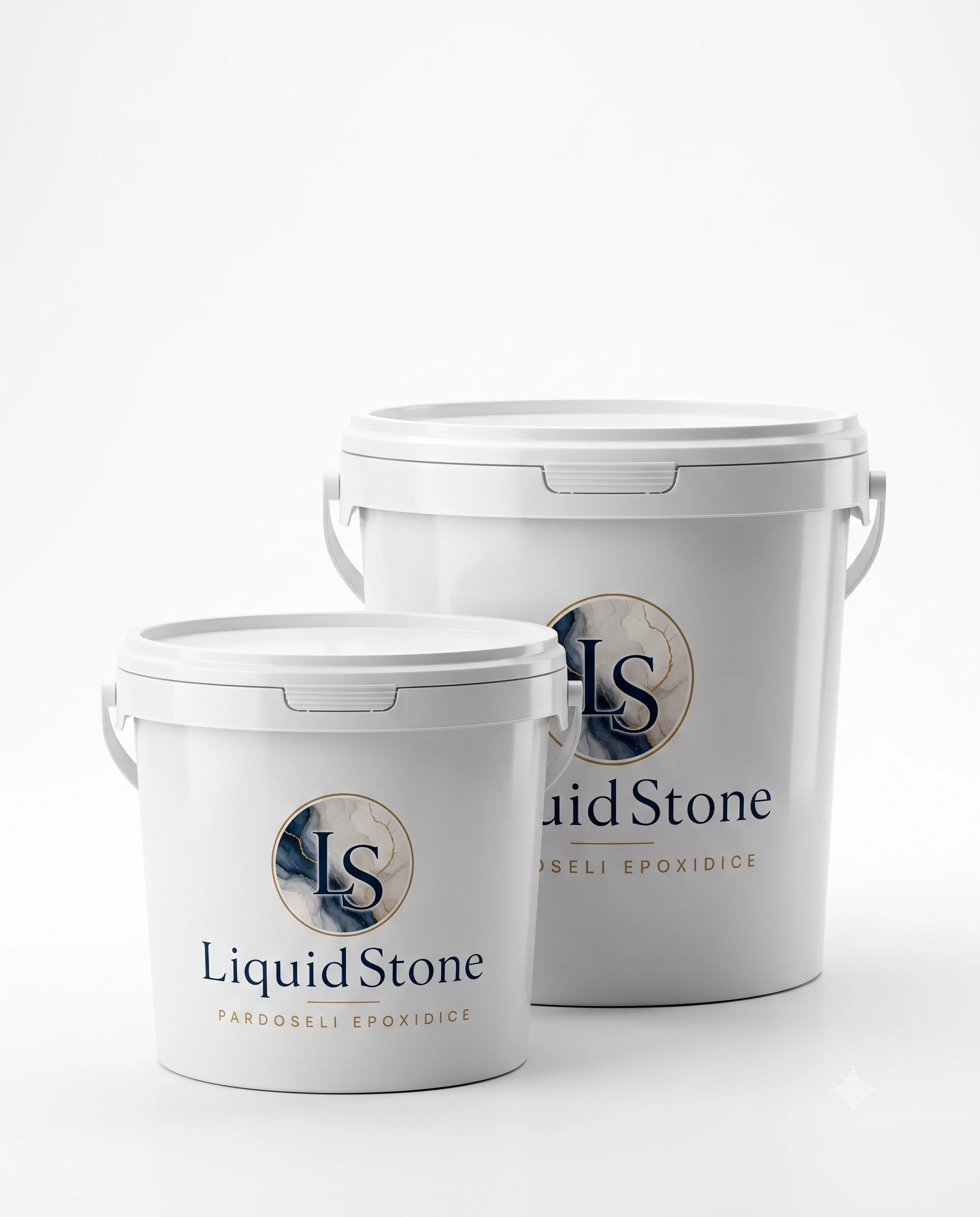 Două recipiente Liquid Stone pentru sistemul epoxidic autonivelant